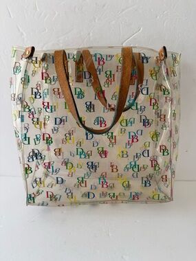 Dooney & Bourke Clear Tote with Multicolor DB Logo and Brown Handles